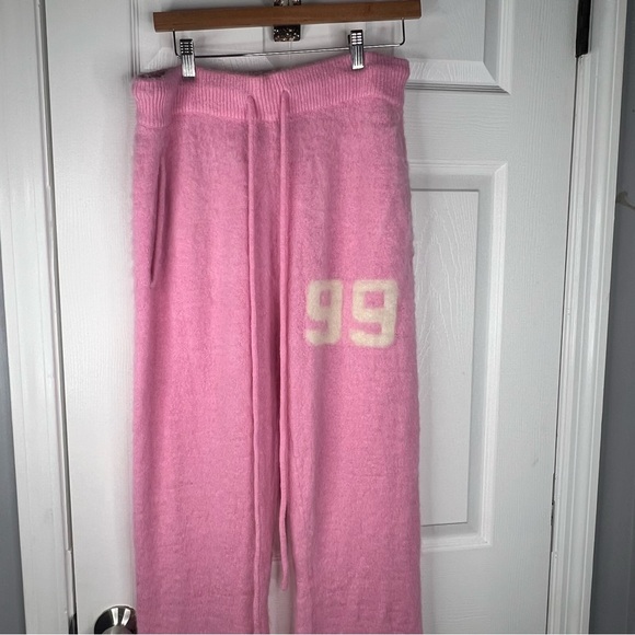 Sz L Brainwashed Co. NWT $120 MSRP 100% Mohair Pink Graphic Flare Pants - Picture 3 of 9